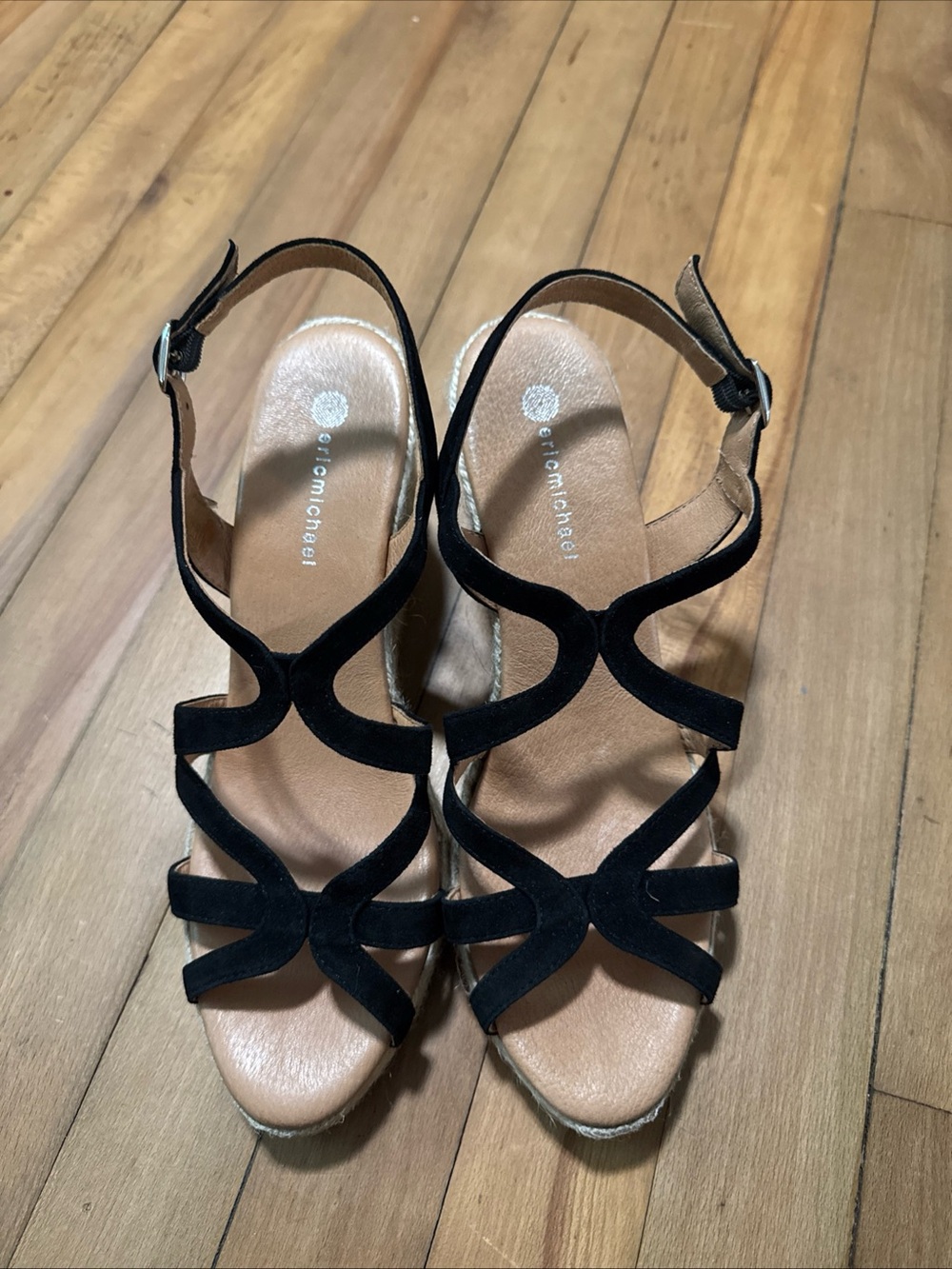Eric Michael Black Strappy Wedge Sandals